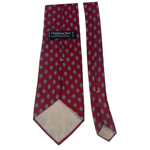 DIOR Christian Dior 100% Silk Men's Tie Red 3.5" Wide EUC - Picture 4 of 6